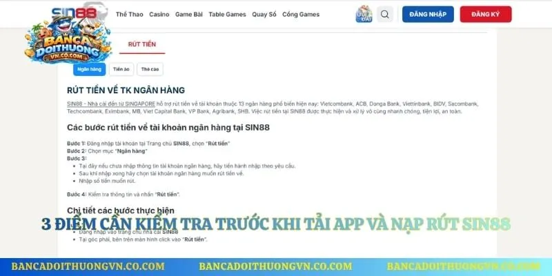 3 điểm cần kiểm tra trước khi tải app và nạp rút Sin88