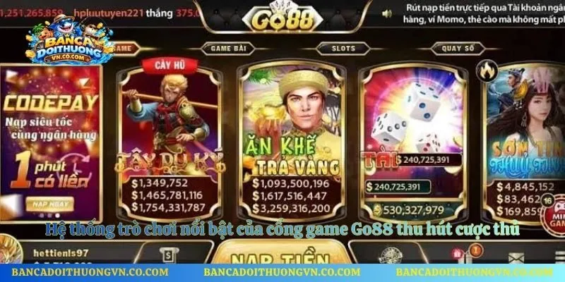Hệ thống trò chơi nổi bật của cổng game Go88 thu hút cược thủ